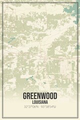 Retro US city map of Greenwood, Louisiana. Vintage street map.