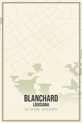 Retro US city map of Blanchard, Louisiana. Vintage street map.