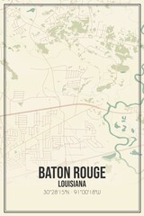 Retro US city map of Baton Rouge, Louisiana. Vintage street map.