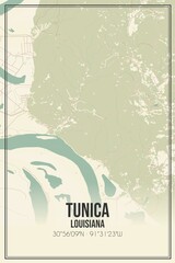 Retro US city map of Tunica, Louisiana. Vintage street map.