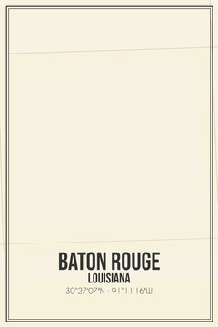 Retro US City Map Of Baton Rouge, Louisiana. Vintage Street Map.