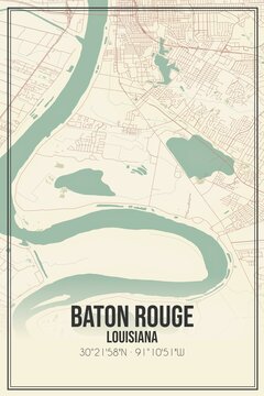 Retro US city map of Baton Rouge, Louisiana. Vintage street map.