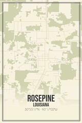 Retro US city map of Rosepine, Louisiana. Vintage street map.