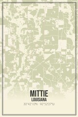 Retro US city map of Mittie, Louisiana. Vintage street map.