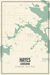Retro US city map of Hayes, Louisiana. Vintage street map.