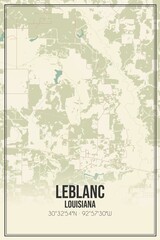 Retro US city map of Leblanc, Louisiana. Vintage street map.