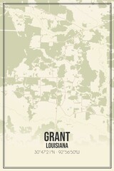 Retro US city map of Grant, Louisiana. Vintage street map.