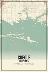 Retro US city map of Creole, Louisiana. Vintage street map.