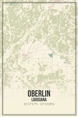 Retro US city map of Oberlin, Louisiana. Vintage street map.