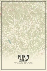 Retro US city map of Pitkin, Louisiana. Vintage street map.