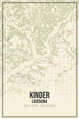 Obraz premium Retro US city map of Kinder, Louisiana. Vintage street map.