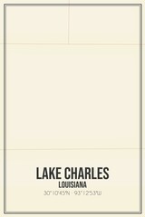 Retro US city map of Lake Charles, Louisiana. Vintage street map.