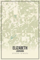 Retro US city map of Elizabeth, Louisiana. Vintage street map.