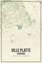 Retro US city map of Ville Platte, Louisiana. Vintage street map.