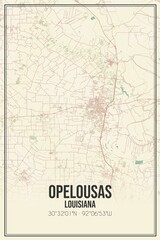 Retro US city map of Opelousas, Louisiana. Vintage street map.