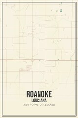 Retro US city map of Roanoke, Louisiana. Vintage street map.