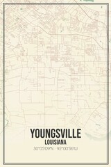 Retro US city map of Youngsville, Louisiana. Vintage street map.