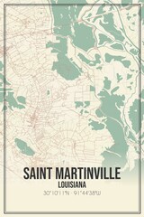 Retro US city map of Saint Martinville, Louisiana. Vintage street map.