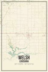 Retro US city map of Welsh, Louisiana. Vintage street map.