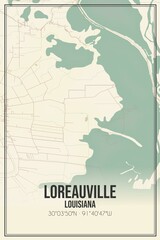 Retro US city map of Loreauville, Louisiana. Vintage street map.