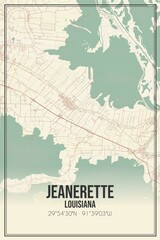 Retro US city map of Jeanerette, Louisiana. Vintage street map.
