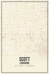Retro US city map of Scott, Louisiana. Vintage street map.