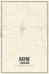 Retro US city map of Rayne, Louisiana. Vintage street map.