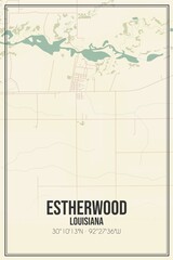 Retro US city map of Estherwood, Louisiana. Vintage street map.