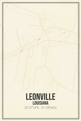 Retro US city map of Leonville, Louisiana. Vintage street map.