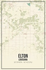 Retro US city map of Elton, Louisiana. Vintage street map.