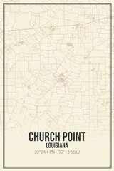 Retro US city map of Church Point, Louisiana. Vintage street map.