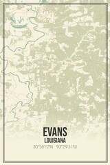 Retro US city map of Evans, Louisiana. Vintage street map.