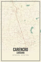Retro US city map of Carencro, Louisiana. Vintage street map.