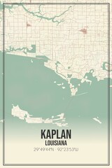 Retro US city map of Kaplan, Louisiana. Vintage street map.