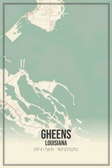 Retro US city map of Gheens, Louisiana. Vintage street map.