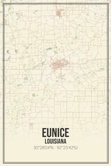 Retro US city map of Eunice, Louisiana. Vintage street map.