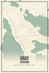 Retro US city map of Gray, Louisiana. Vintage street map.