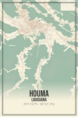 Retro US city map of Houma, Louisiana. Vintage street map.