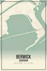 Retro US city map of Berwick, Louisiana. Vintage street map.