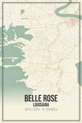 Retro US city map of Belle Rose, Louisiana. Vintage street map.