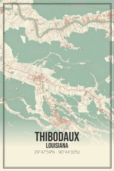 Retro US city map of Thibodaux, Louisiana. Vintage street map.