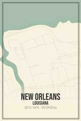 Retro US city map of New Orleans, Louisiana. Vintage street map.
