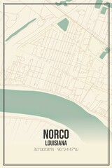 Retro US city map of Norco, Louisiana. Vintage street map.