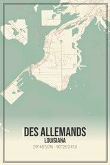 Retro US city map of Des Allemands, Louisiana. Vintage street map.