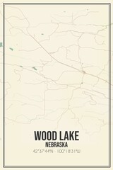 Retro US city map of Wood Lake, Nebraska. Vintage street map.