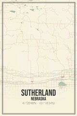 Retro US city map of Sutherland, Nebraska. Vintage street map.