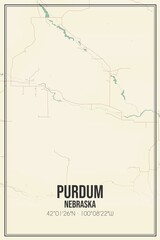 Retro US city map of Purdum, Nebraska. Vintage street map.
