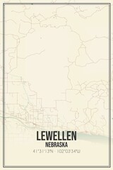 Retro US city map of Lewellen, Nebraska. Vintage street map.