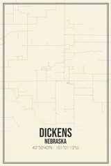 Retro US city map of Dickens, Nebraska. Vintage street map.