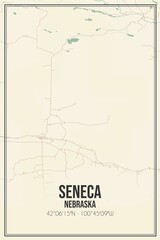Retro US city map of Seneca, Nebraska. Vintage street map.